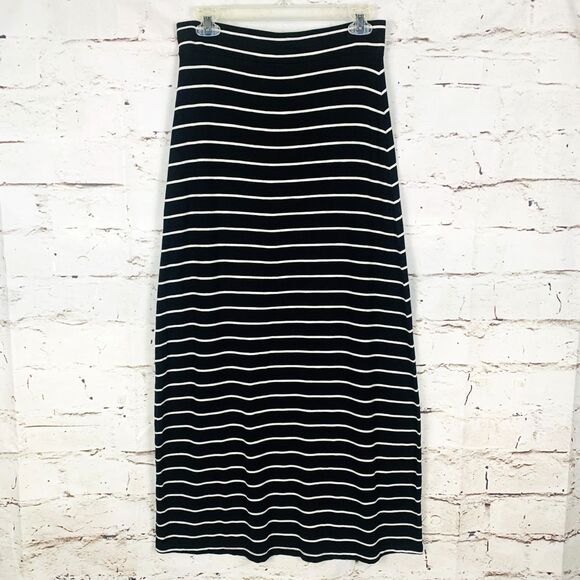 Ann Taylor Loft Maxi Skirt Women XS Black White Stripe Rayon Work Preppy Chic - Picture 1 of 6